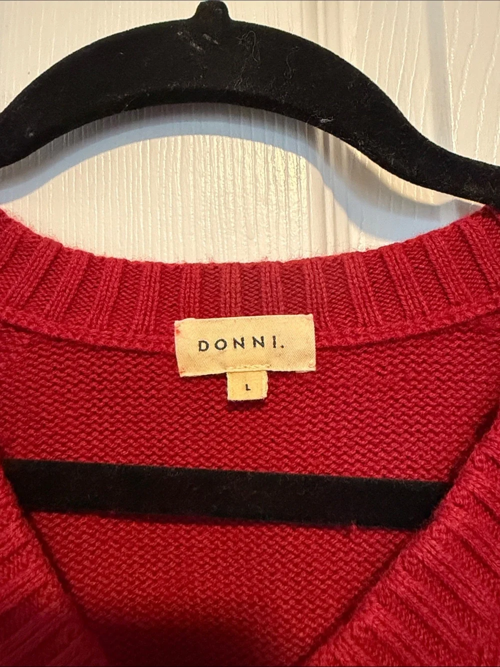 DONNI Cotton Cashmere V-Neck Sweater Rouge Red Size Large